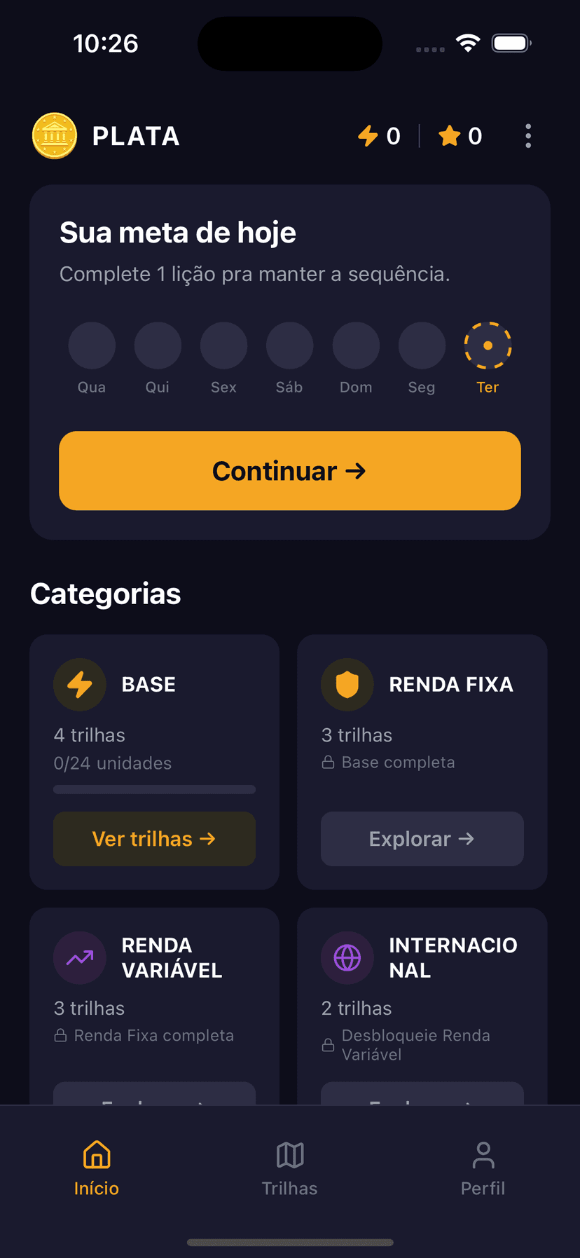 Plata app home screen